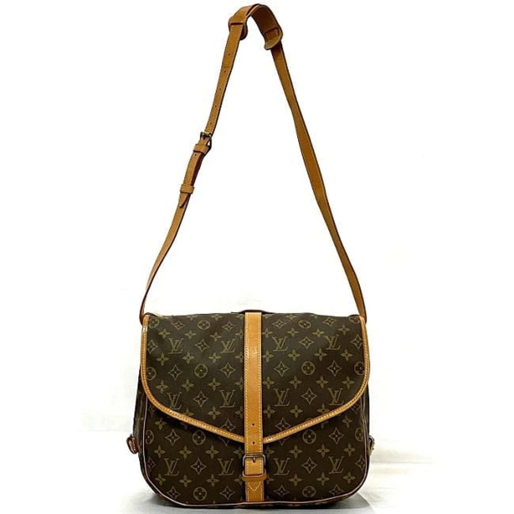 Louis Vuitton Monogram Brown Flap Canvas Bag Saumur Shoulder Crossbody Leather